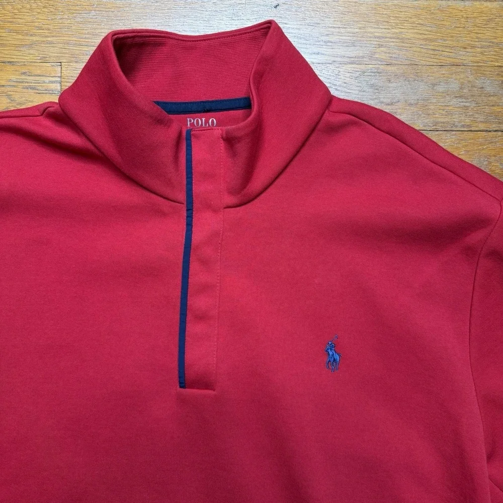 Polo Ralph Lauren Double Knit‎ Mockneck 1/4 Snap XL Red Pullover (A0132)